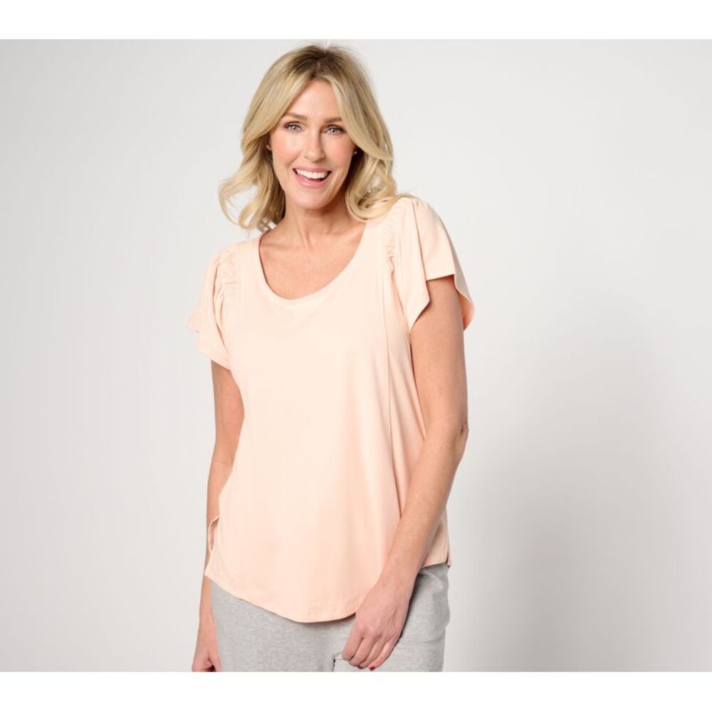 Top Knot Women's Sz XS Flexwear Flutter Sleeve Pink A630212